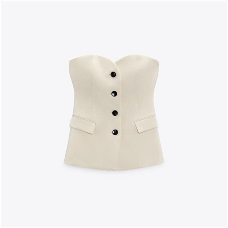 Elegant Temperament Button Flap Vest and High Waist and Slim Trousers Slit Straight Pants