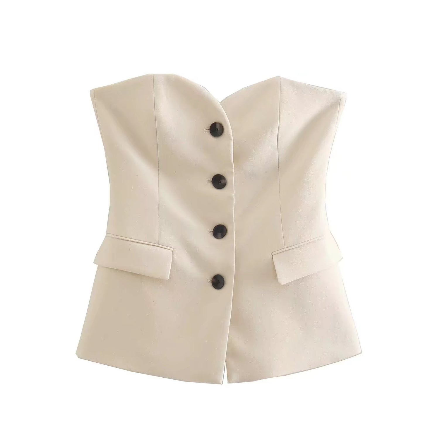 Elegant Temperament Button Flap Vest and High Waist and Slim Trousers Slit Straight Pants