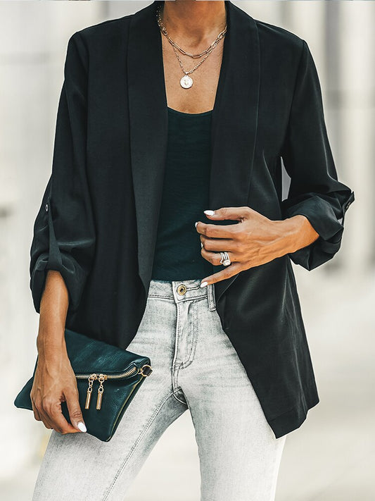 Quarter Sleeve Open Front Blazer Coat For Woman Black Office Lady Loose Jacket 2022 Female Chic Outerwear Outfits