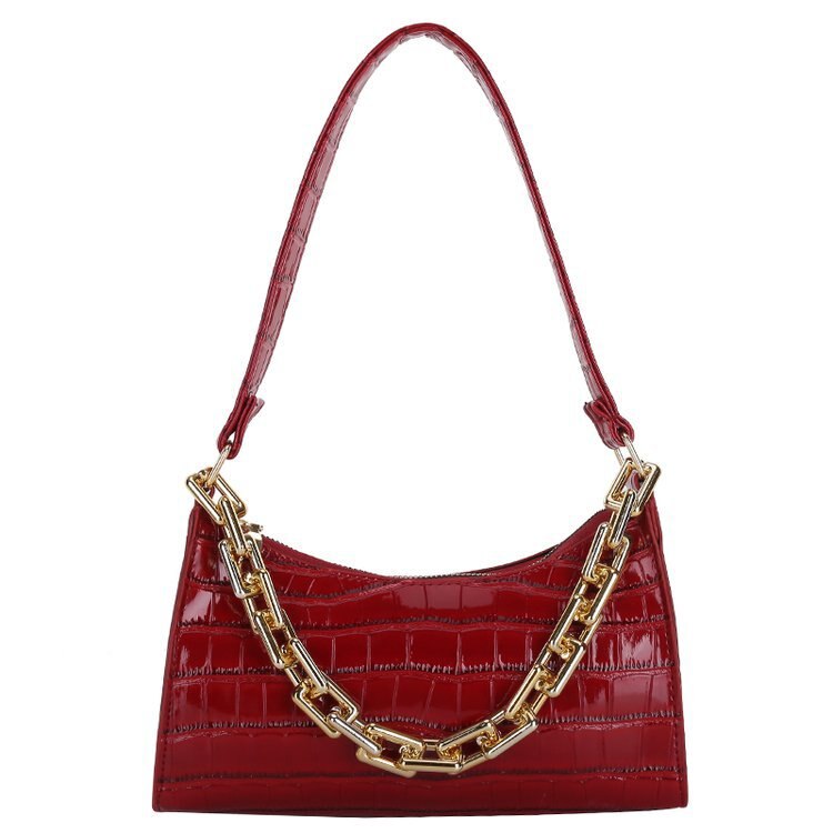 Casual Purse Totes Shoulder Bag in PU Leather and Zipper with Chain