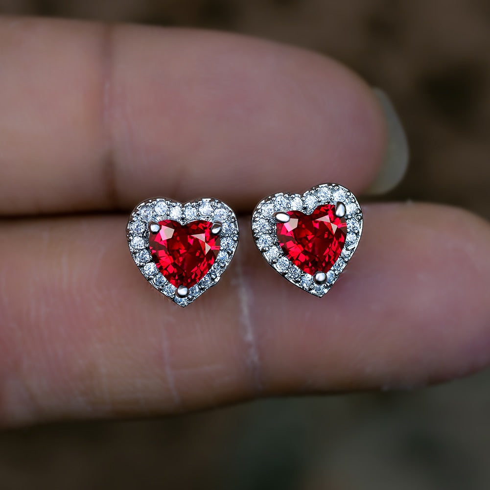 Cute Earring Heart Zircon with Crystal Stones