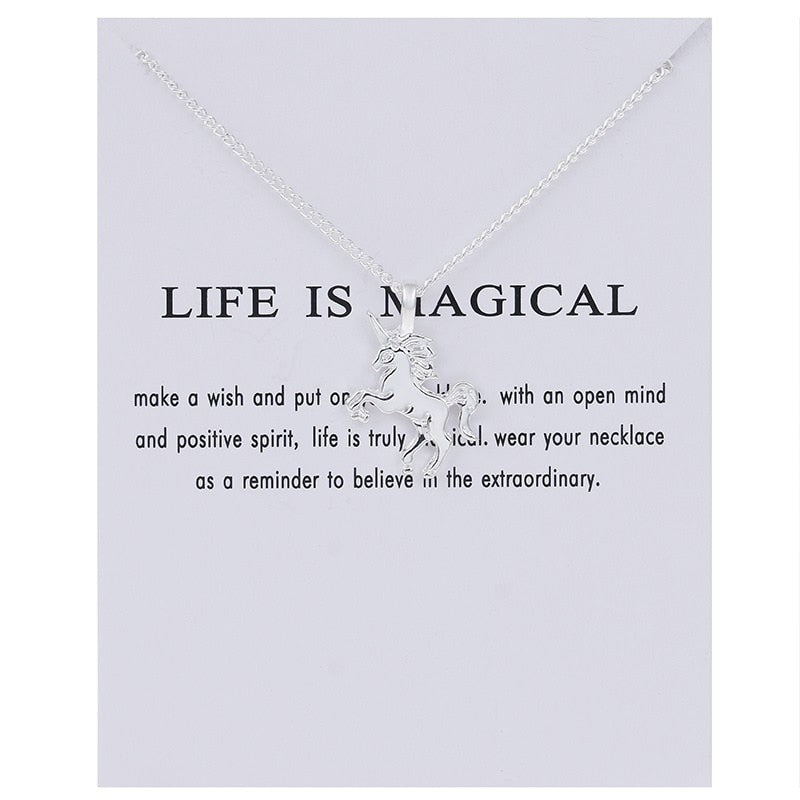 New Trendy Alloy Cute Elegant Sun Love Star Leaves Clover Unicorn Luck Pendant Necklaces