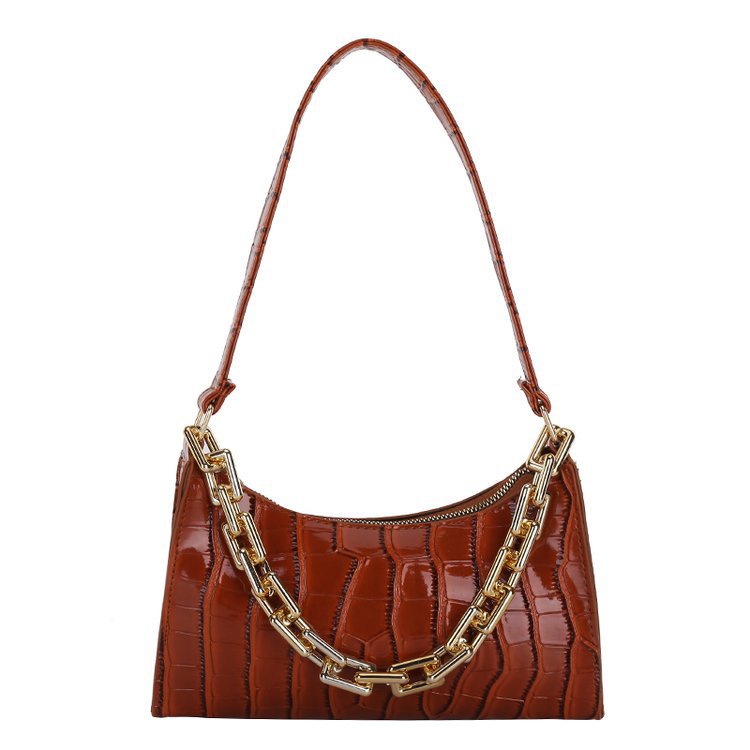 Casual Purse Totes Shoulder Bag in PU Leather and Zipper with Chain