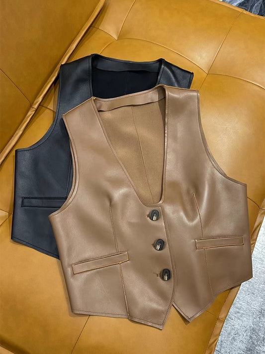 Vest Genuine Sheepskin Leather Jackets - 100% Genuine Leather