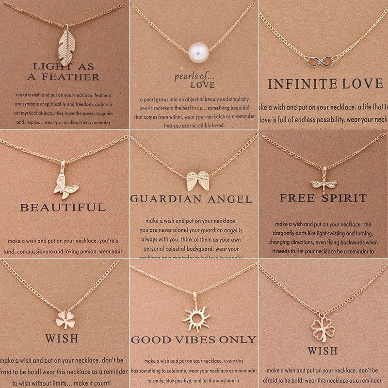 New Trendy Alloy Cute Elegant Sun Love Star Leaves Clover Unicorn Luck Pendant Necklaces