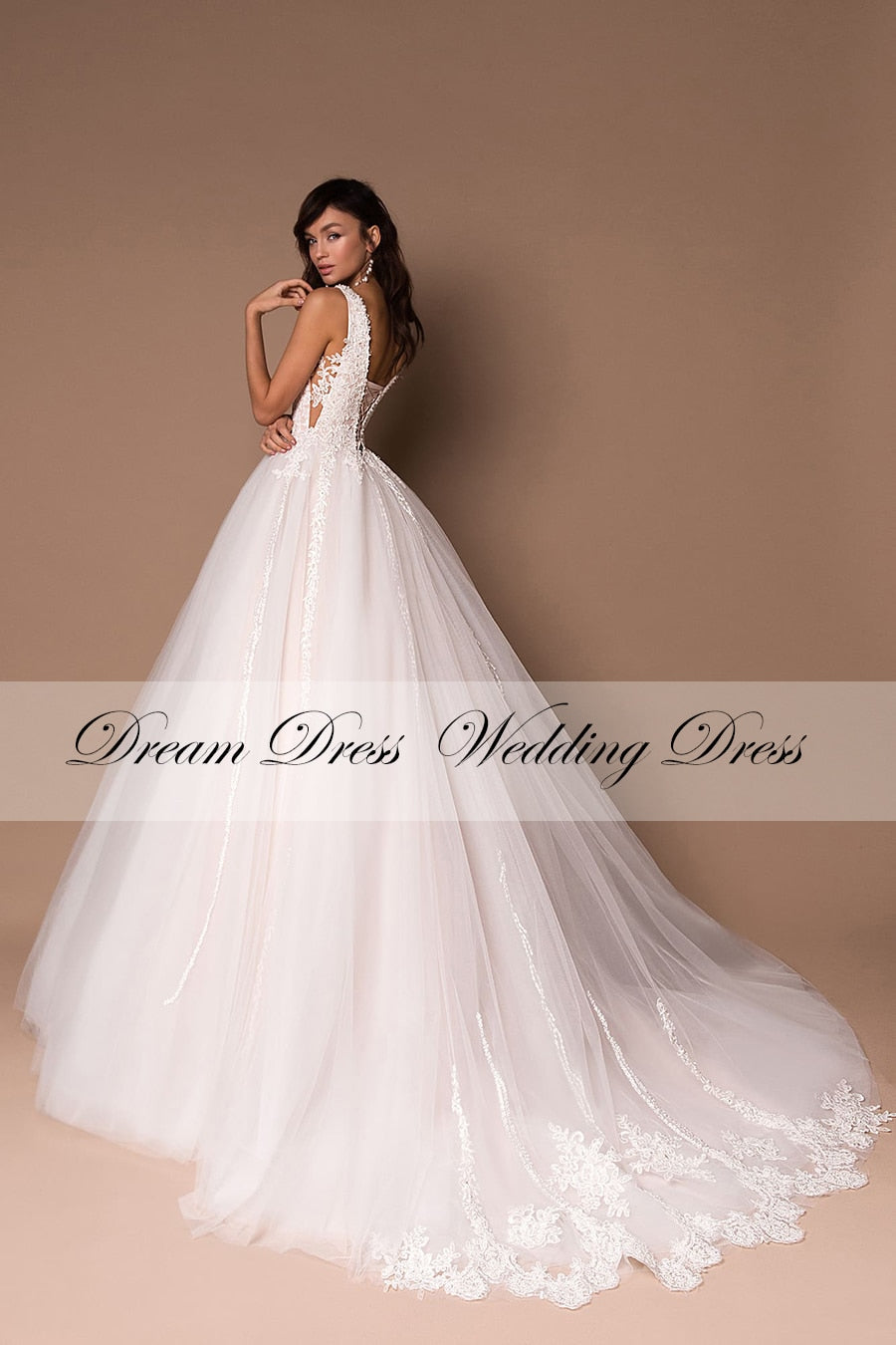 DREAM Tulle Deep V-Neck Sleeveless Princess Wedding Dresses 2022 Puffy Beads Applique Bridal Dress Ball Gown Vestidos De Novia