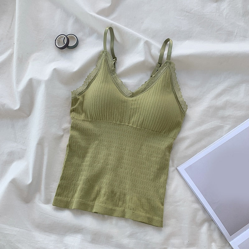 Seamless Underwear Bralette Tank Top with V neck Vest