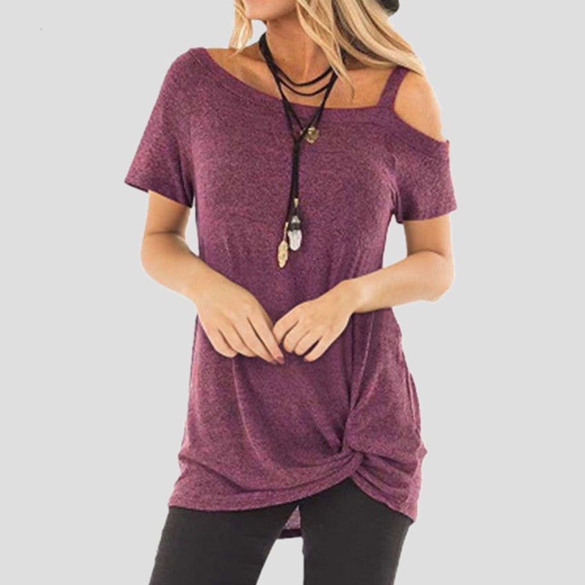 Gorgeous T Shirt with Cold-shoulder and Short Sleeve Shoulder Show