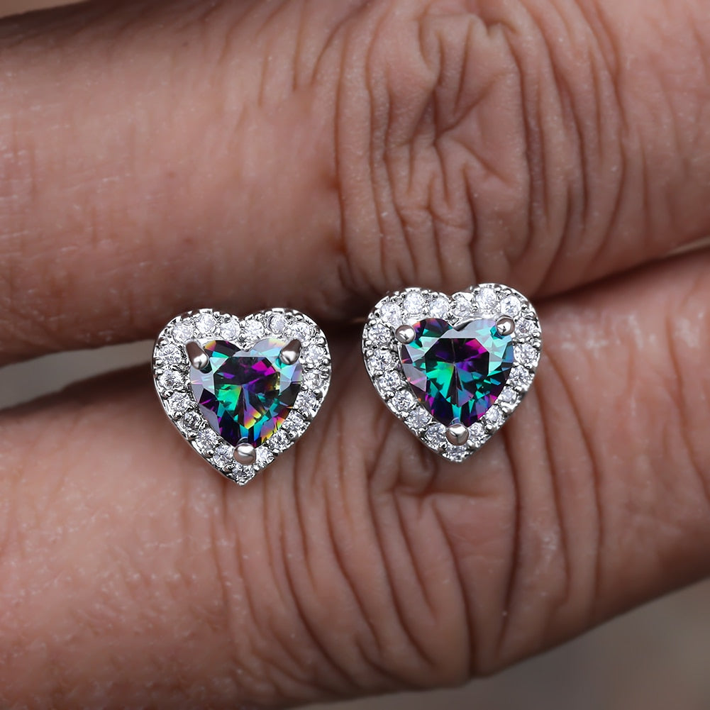 Cute Earring Heart Zircon with Crystal Stones