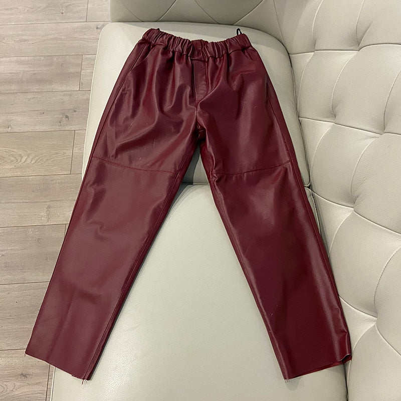 TOP SELLER ! Leather Pants Trousers with High Waist Harem - 100% Genuine Leather