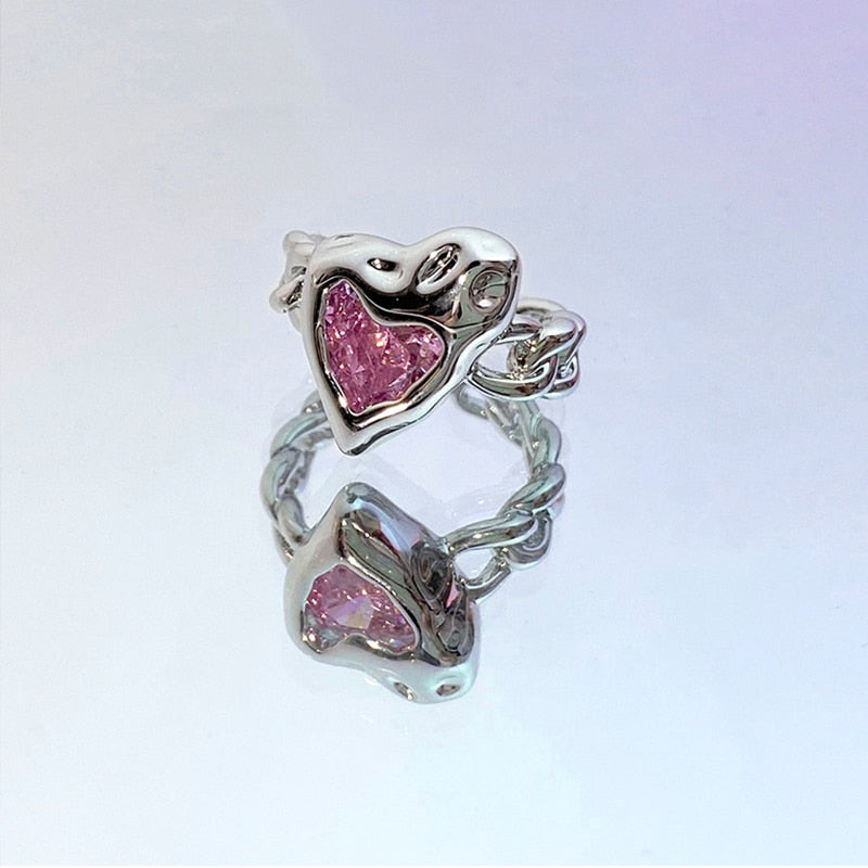 Pink Crystal Cubic Ring made with Zirconia and Copper Resizable