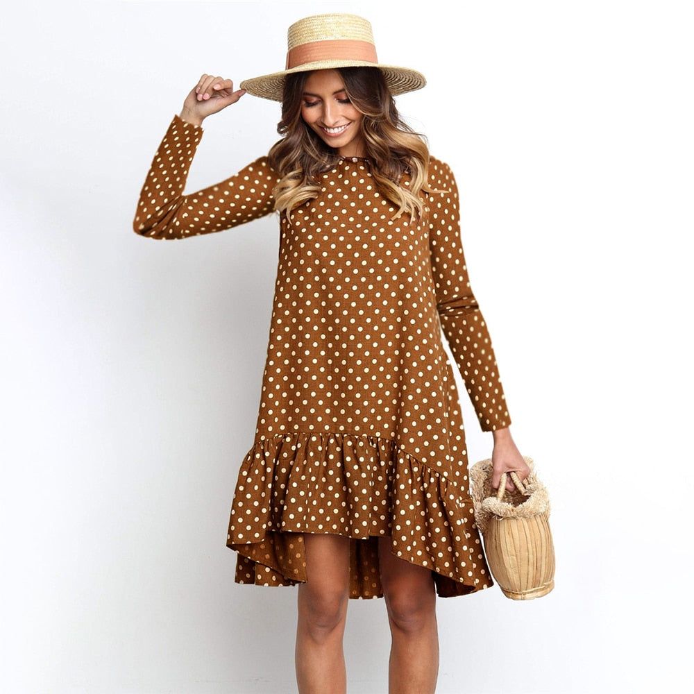 Gorgeous Dress Fashion Polka Dot Print with Long Sleeve