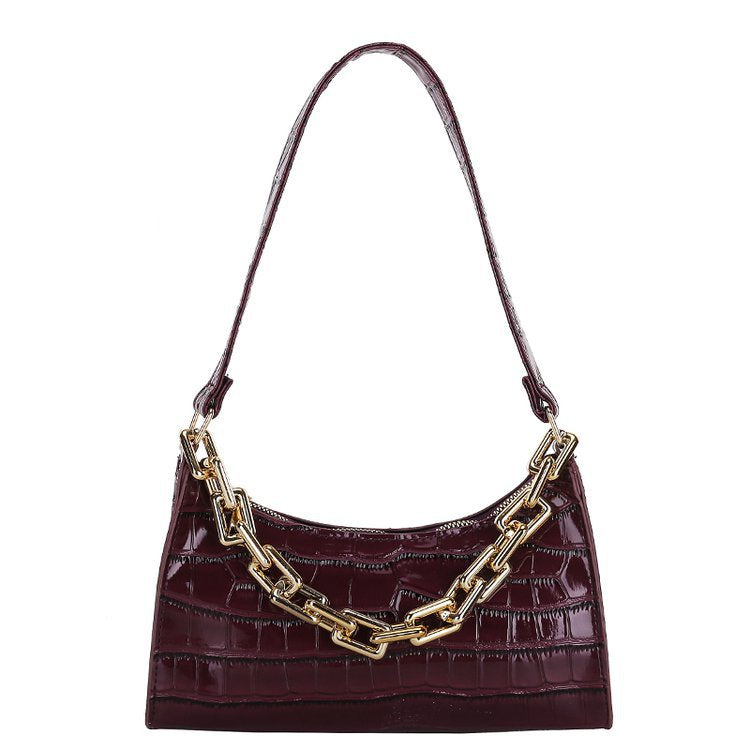 Casual Purse Totes Shoulder Bag in PU Leather and Zipper with Chain