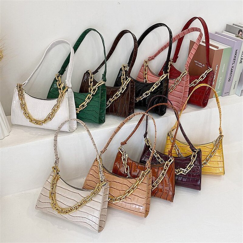 Casual Purse Totes Shoulder Bag in PU Leather and Zipper with Chain