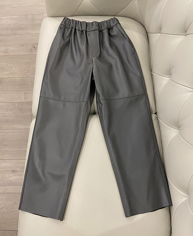 TOP SELLER ! Leather Pants Trousers with High Waist Harem - 100% Genuine Leather