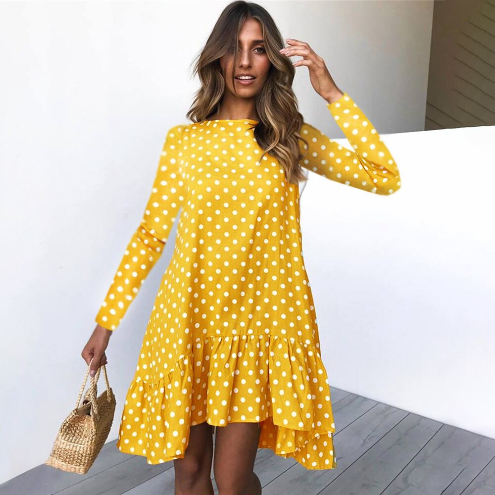 Gorgeous Dress Fashion Polka Dot Print with Long Sleeve