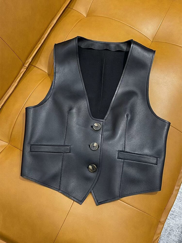 Vest Genuine Sheepskin Leather Jackets - 100% Genuine Leather