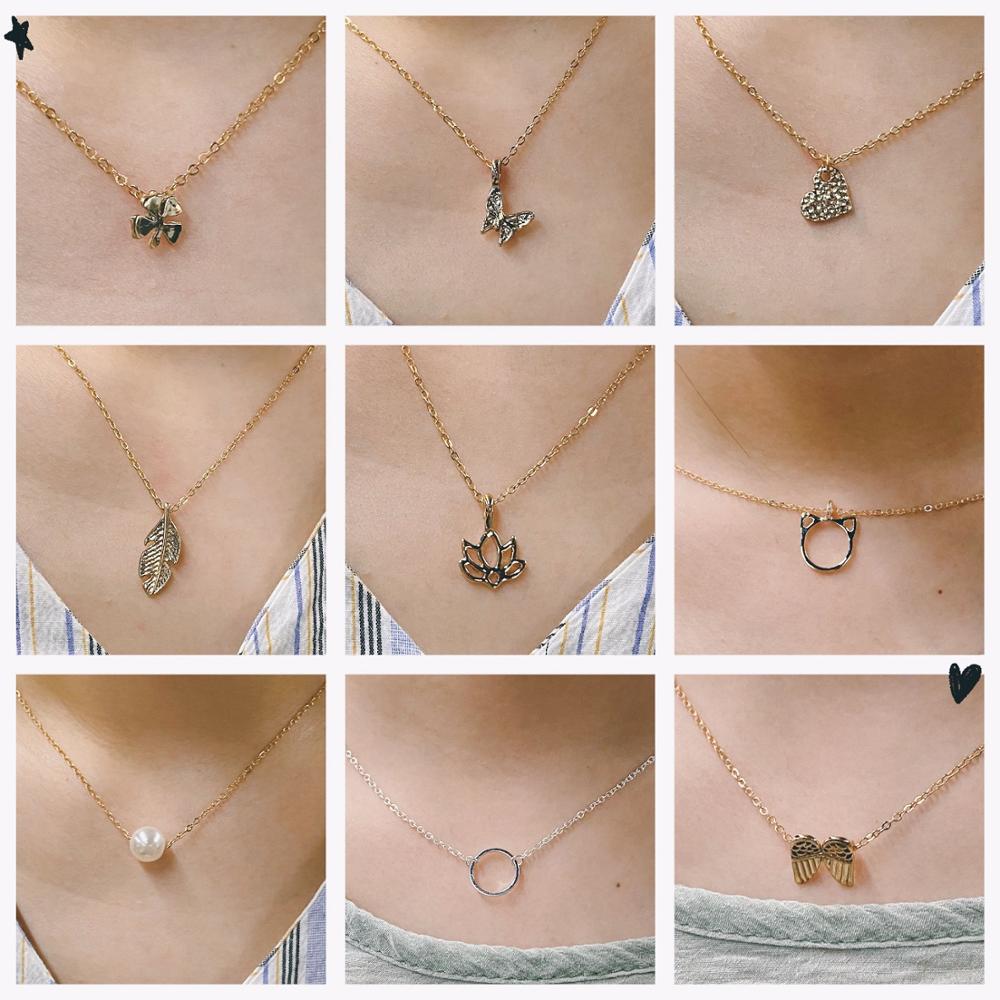 New Trendy Alloy Cute Elegant Sun Love Star Leaves Clover Unicorn Luck Pendant Necklaces