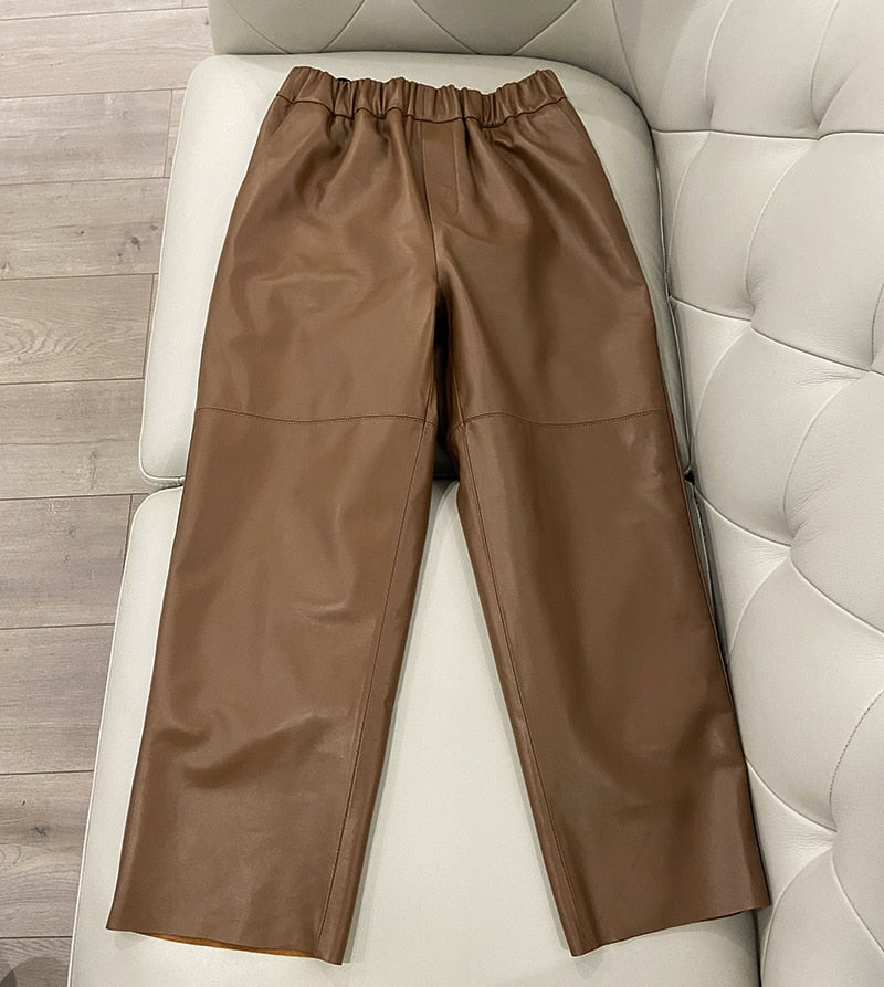 TOP SELLER ! Leather Pants Trousers with High Waist Harem - 100% Genuine Leather