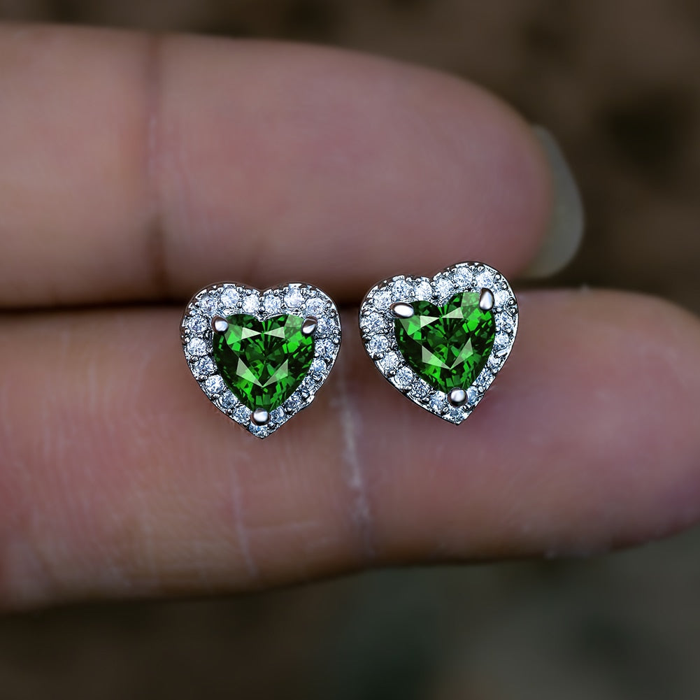 Cute Earring Heart Zircon with Crystal Stones