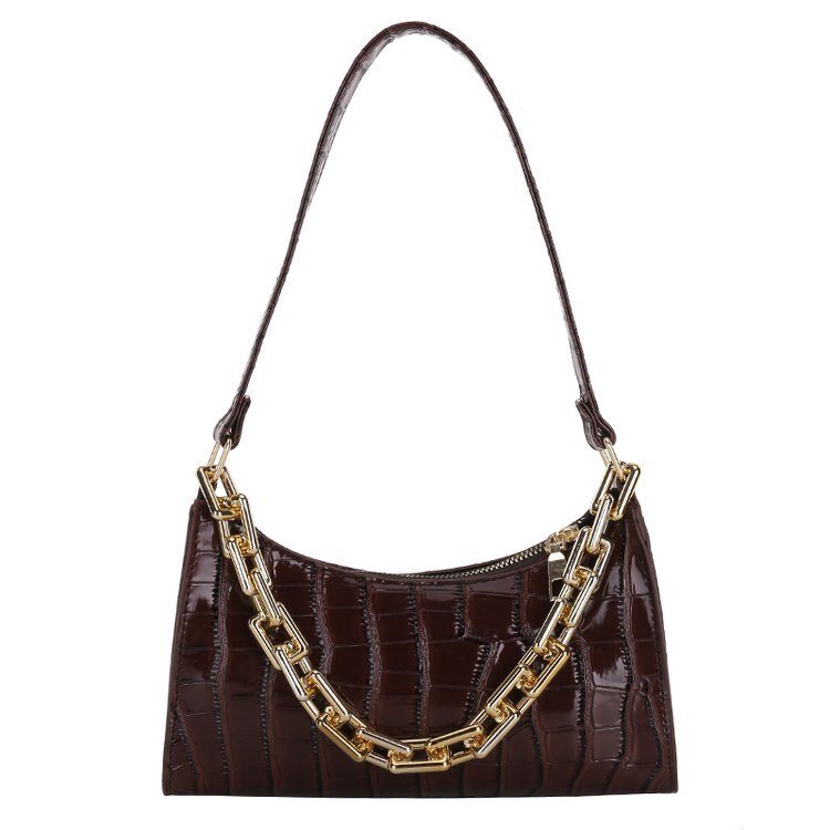 Casual Purse Totes Shoulder Bag in PU Leather and Zipper with Chain