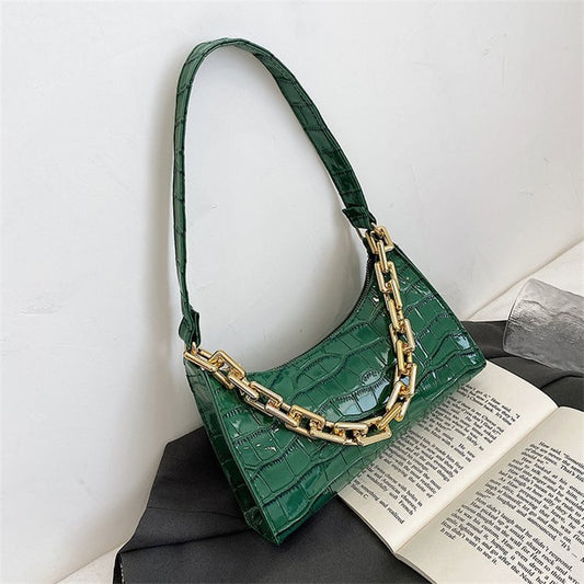 Casual Purse Totes Shoulder Bag in PU Leather and Zipper with Chain