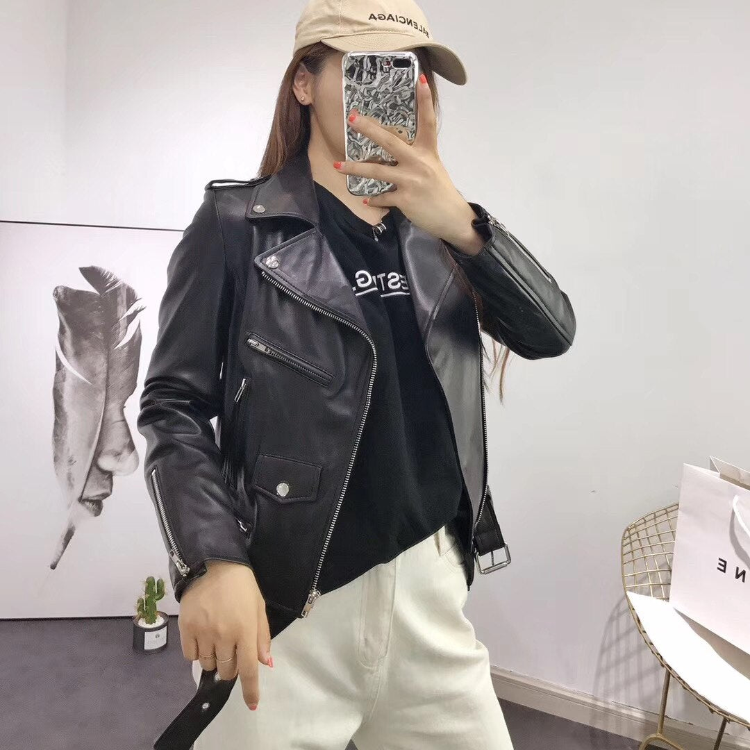 Beautiful Leather Jacket Slim Motorcycle Style - 100% Genuine Leather