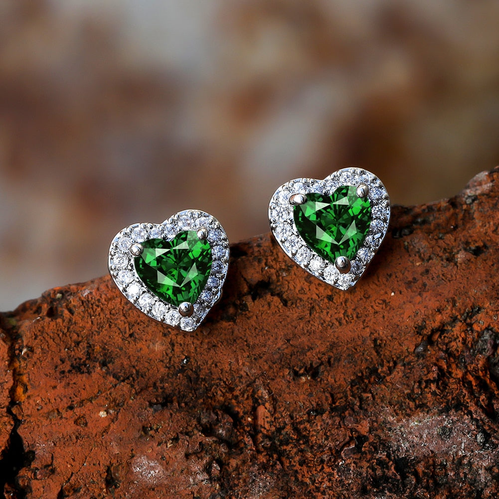 Cute Earring Heart Zircon with Crystal Stones