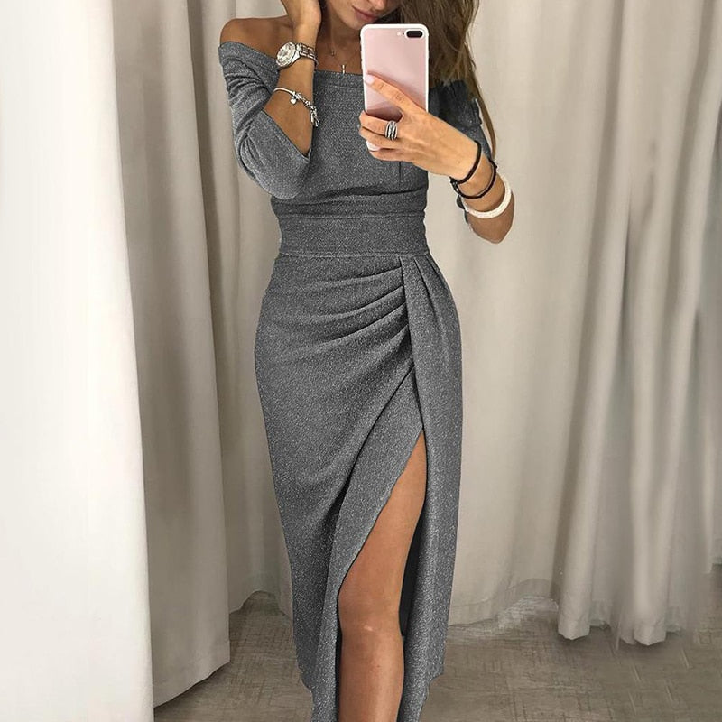 Elegant Long Dress Sexy Club Dress Evening Party Women Dresses Off Shoulder High Waist Vestido