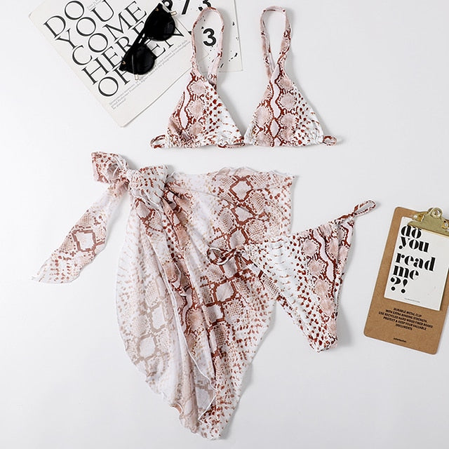 Three 3 Pieces Bikini Set With Skirt  Tie Dye Micro Thong