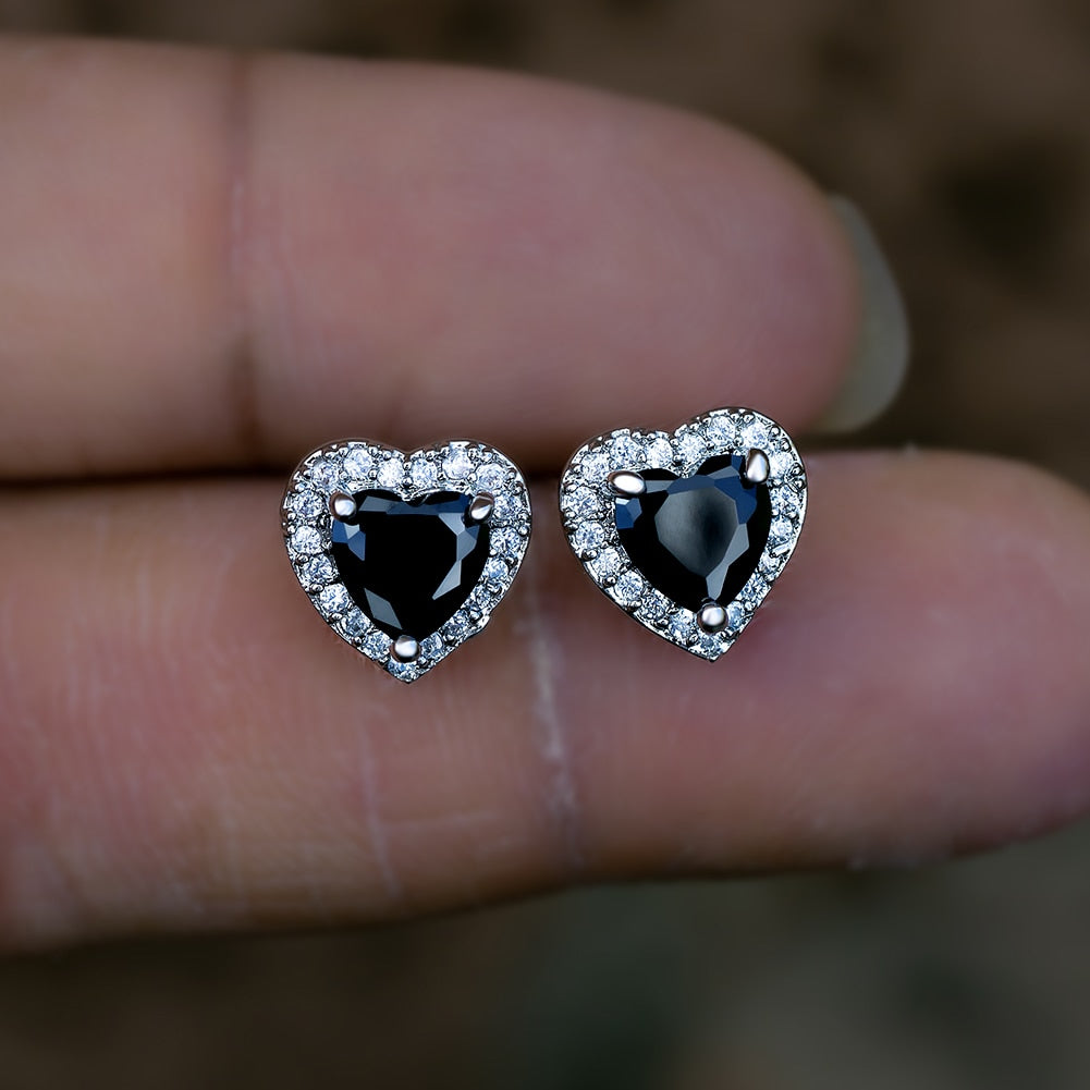 Cute Earring Heart Zircon with Crystal Stones