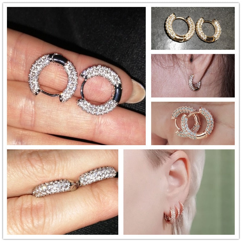 Gorgeous Small Hoop Earrings Paved CZ Stones Versatile