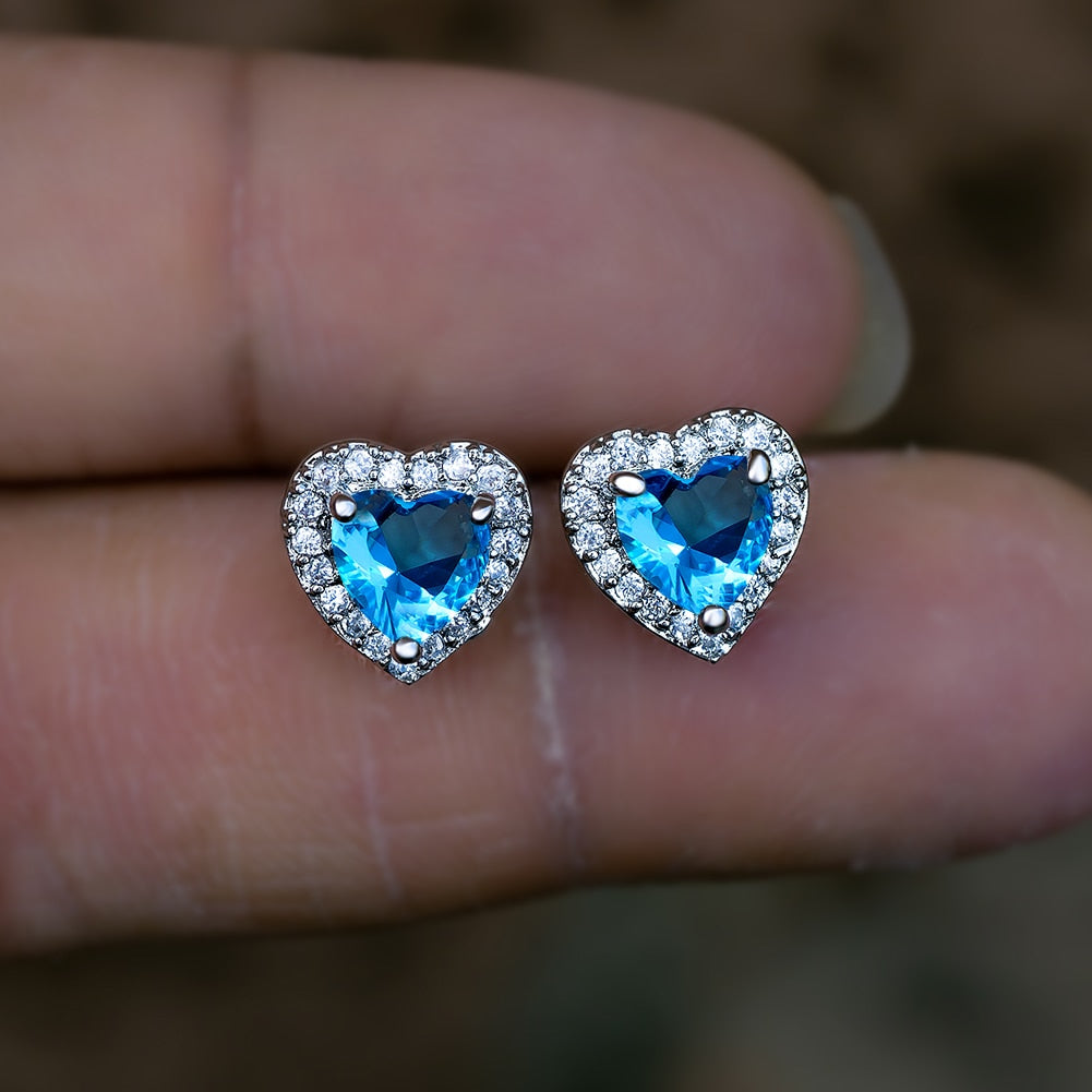 Cute Earring Heart Zircon with Crystal Stones