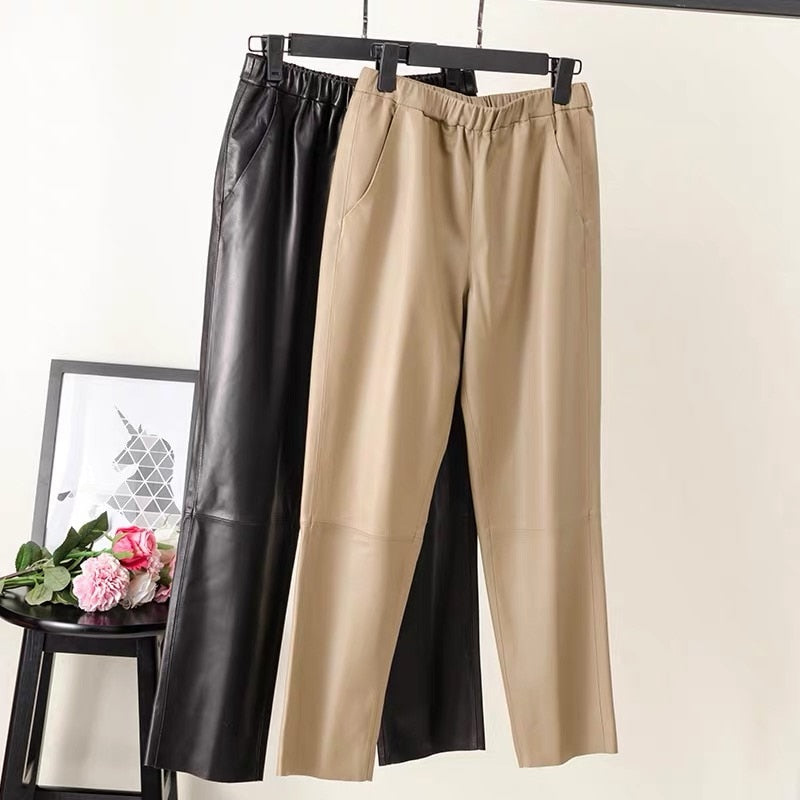 TOP SELLER ! Leather Pants Trousers with High Waist Harem - 100% Genuine Leather