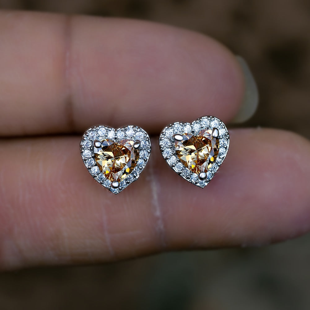 Cute Earring Heart Zircon with Crystal Stones