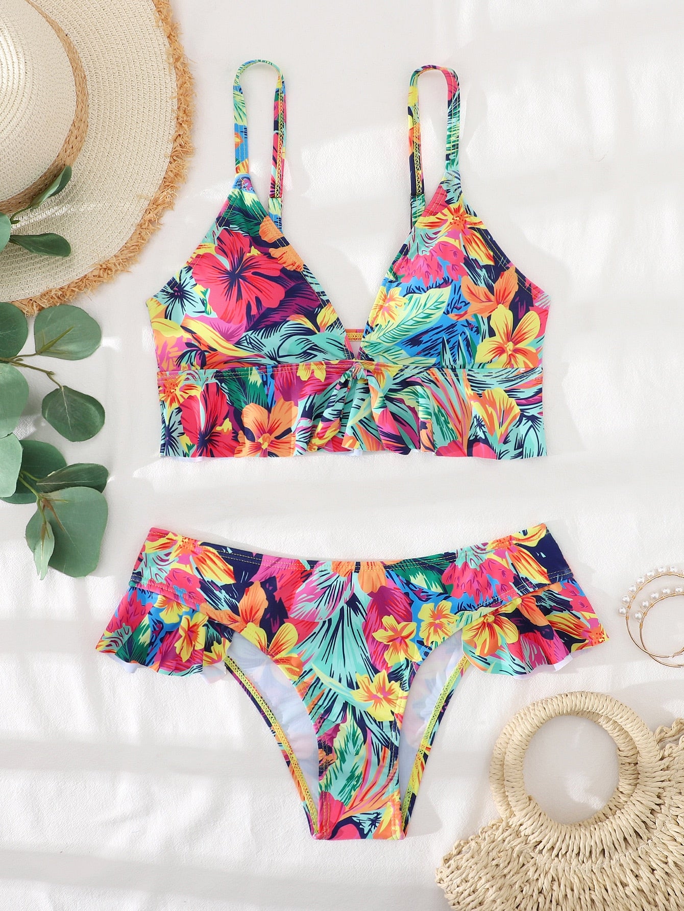 Bikini with Floral Print Padded Swimsuit Brazilian Style