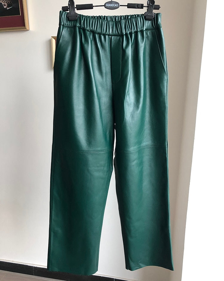 TOP SELLER ! Leather Pants Trousers with High Waist Harem - 100% Genuine Leather