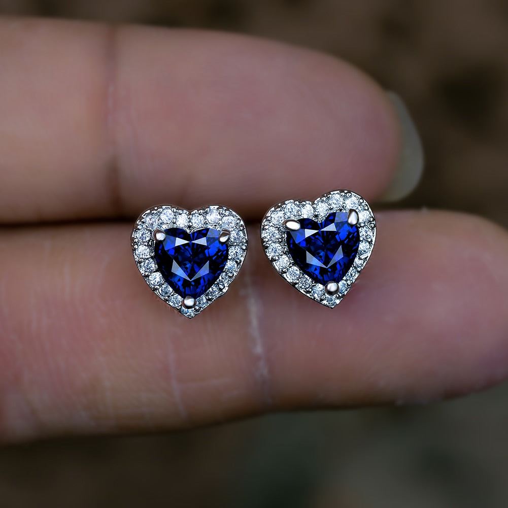 Cute Earring Heart Zircon with Crystal Stones