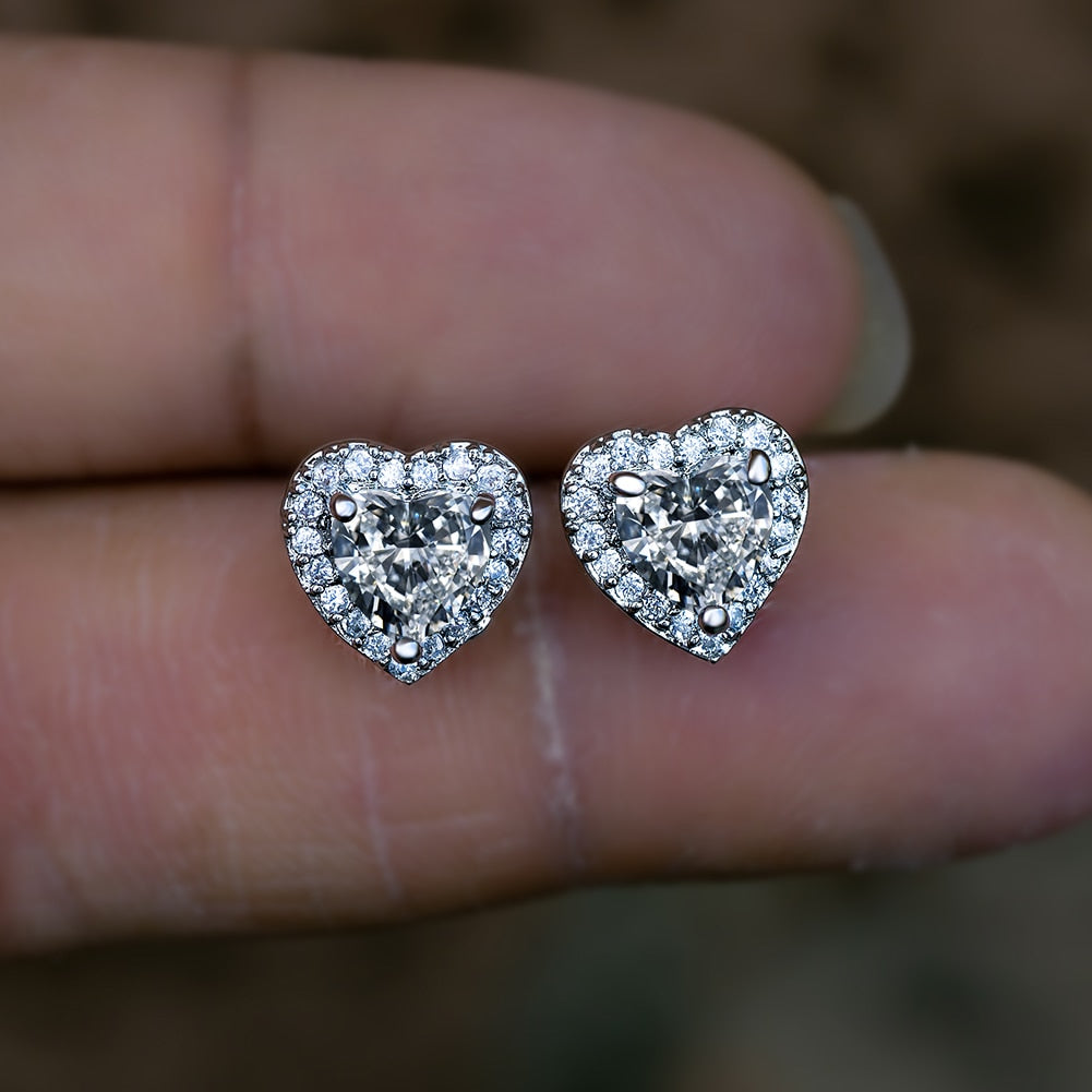 Cute Earring Heart Zircon with Crystal Stones