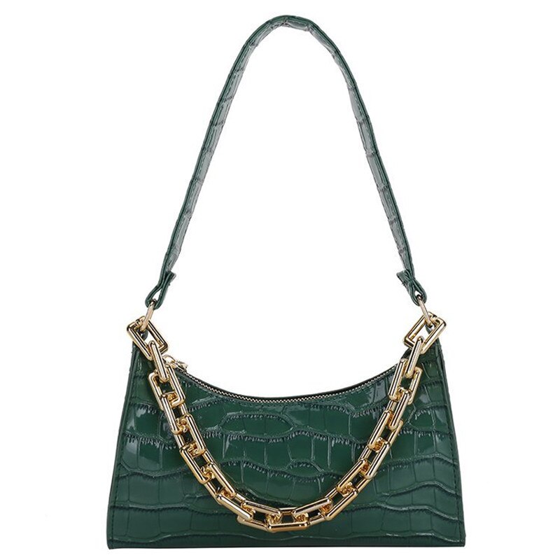 Casual Purse Totes Shoulder Bag in PU Leather and Zipper with Chain