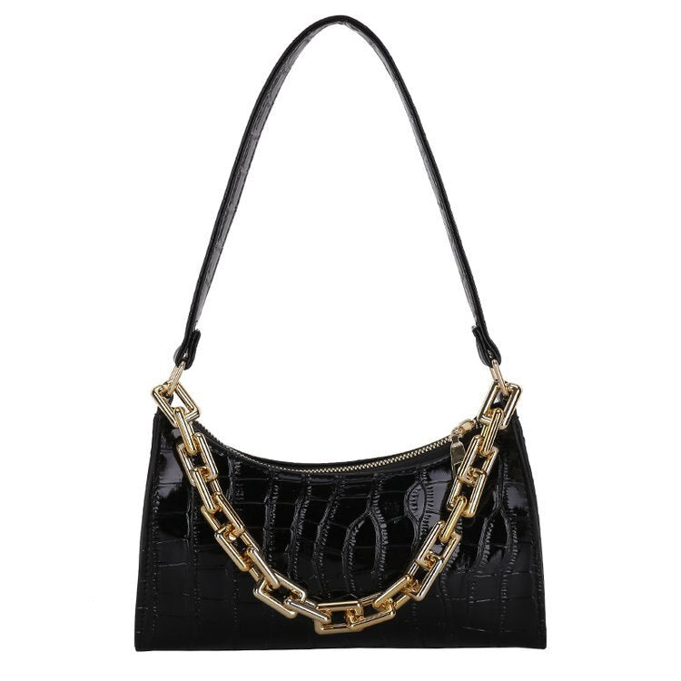 Casual Purse Totes Shoulder Bag in PU Leather and Zipper with Chain