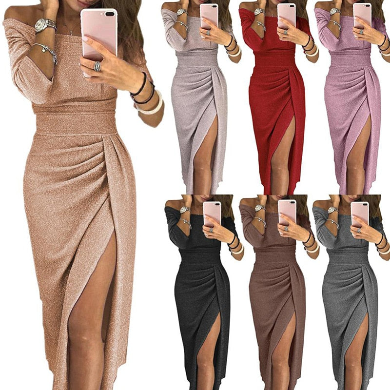 Elegant Long Dress Sexy Club Dress Evening Party Women Dresses Off Shoulder High Waist Vestido