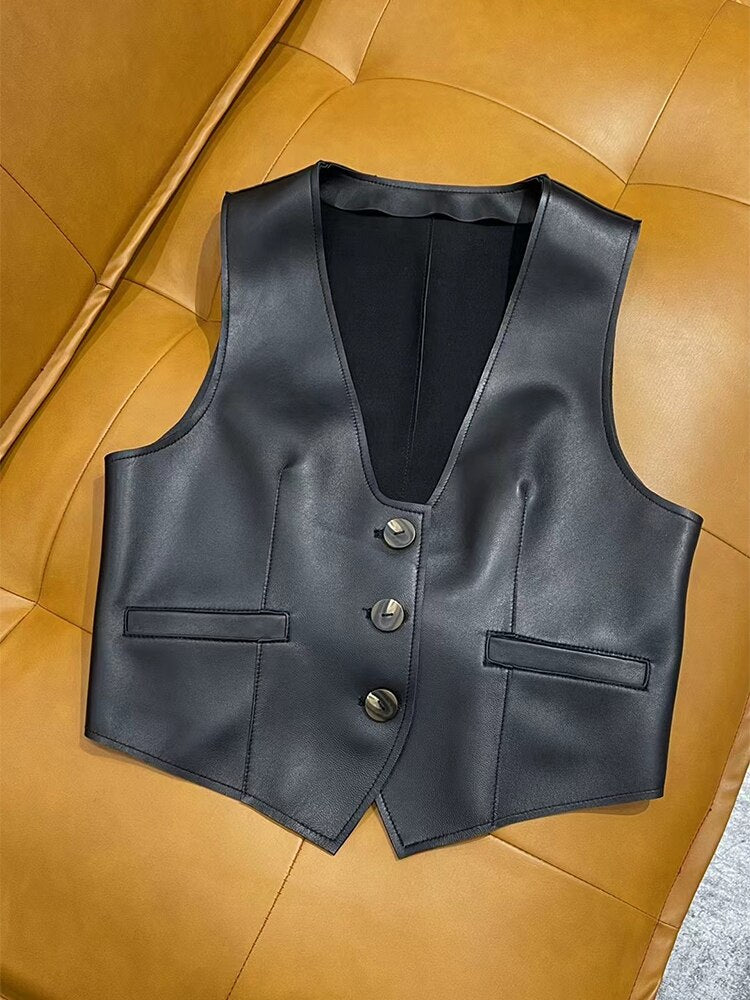 Vest Genuine Sheepskin Leather Jackets - 100% Genuine Leather