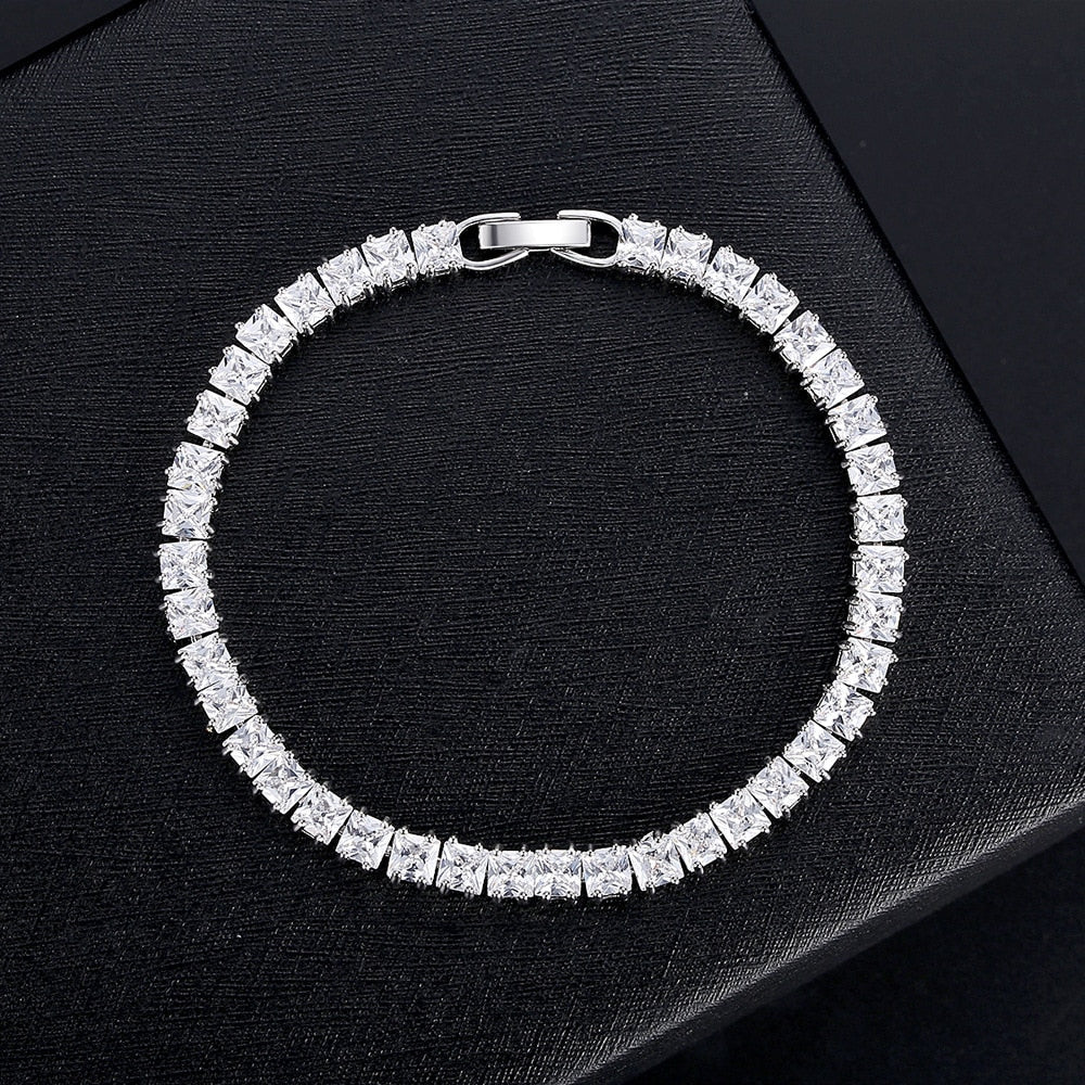 2022 New Luxury Princess Silver Color Tennis Bracelet Bangle on Hand 1.2 in x 7 in (3mm x 18cm)