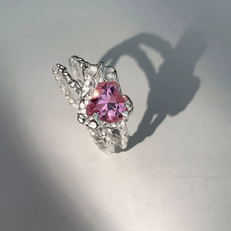 Pink Crystal Cubic Ring made with Zirconia and Copper Resizable