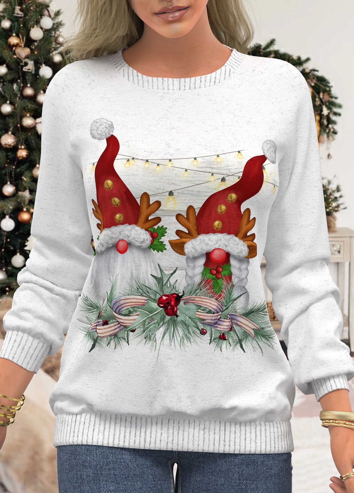 Christmas 3D Printed T-shirt Loose O-Neck Retro Pullover Blouse Shirt