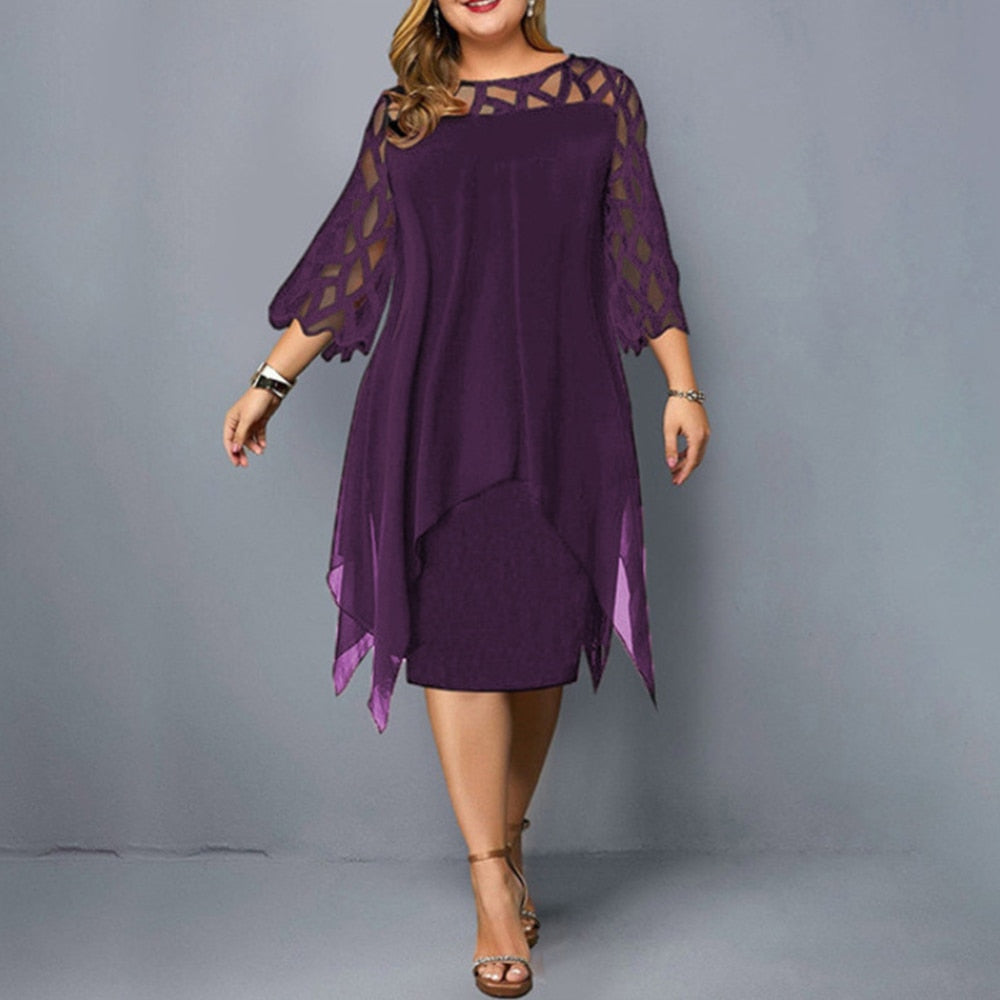 Elegant Plus Size Dresses with Long Sleeve and Lace Mesh