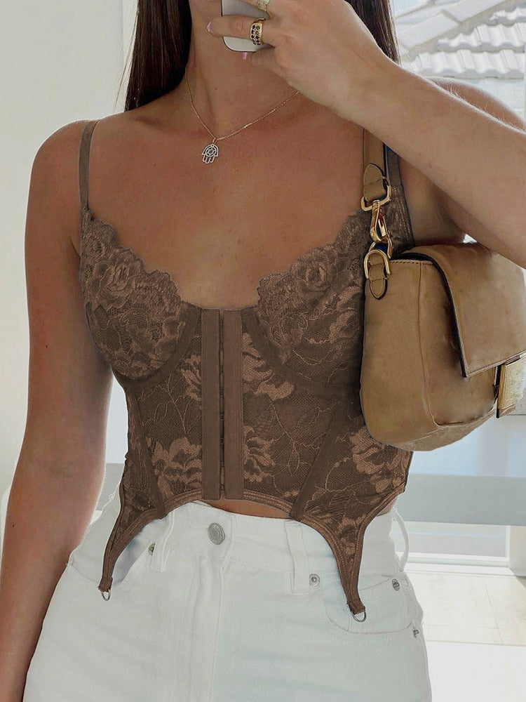 Lace Floral Corset Tank Tops