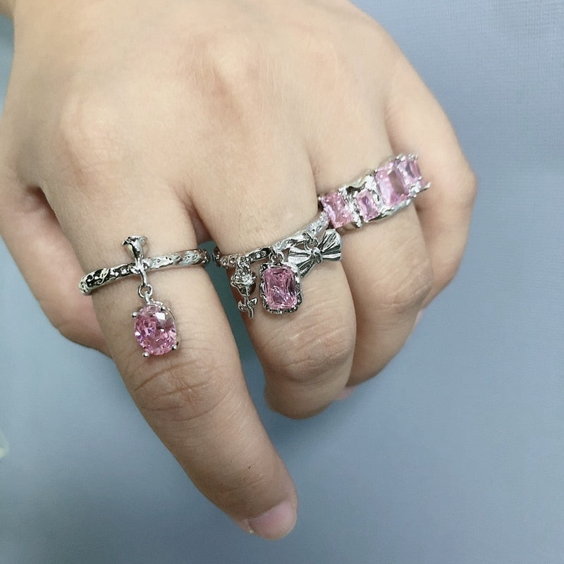 Pink Crystal Cubic Ring made with Zirconia and Copper Resizable