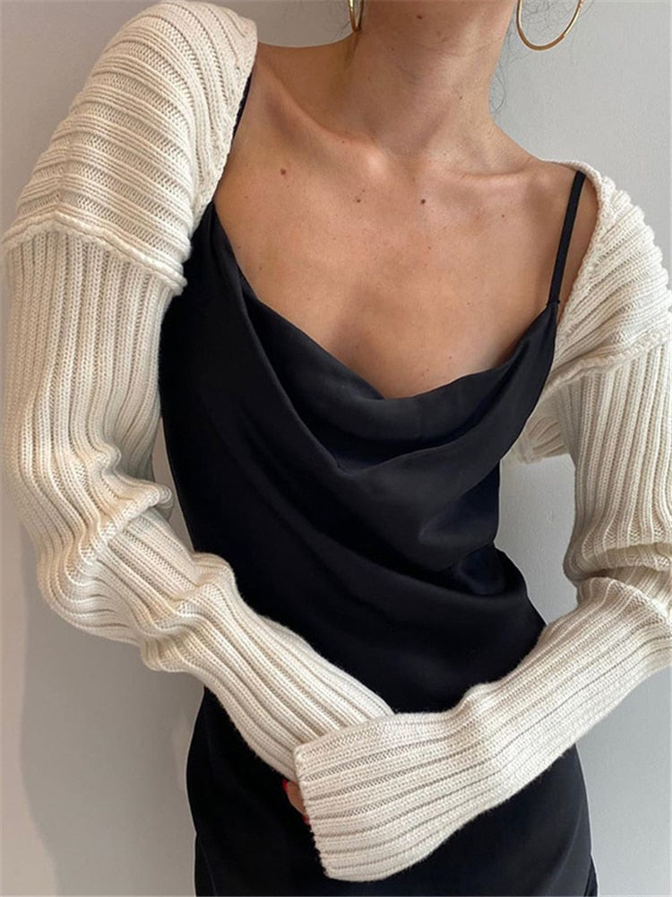 Tossy White Sweater Shrugs Cropped Top Full Lantern Sleeve Knitwear Pullover High Street Outwear